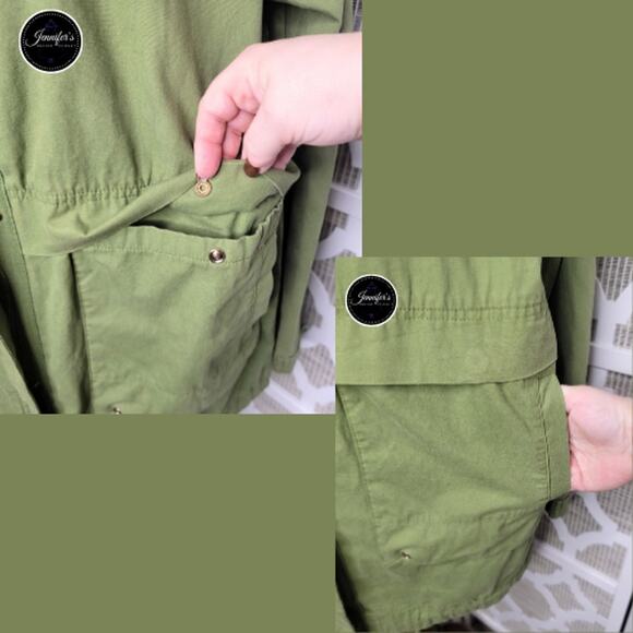Forever 21 Women's Oversized Army Green Hooded Utility Jacket Size S - Picture 5 of 14